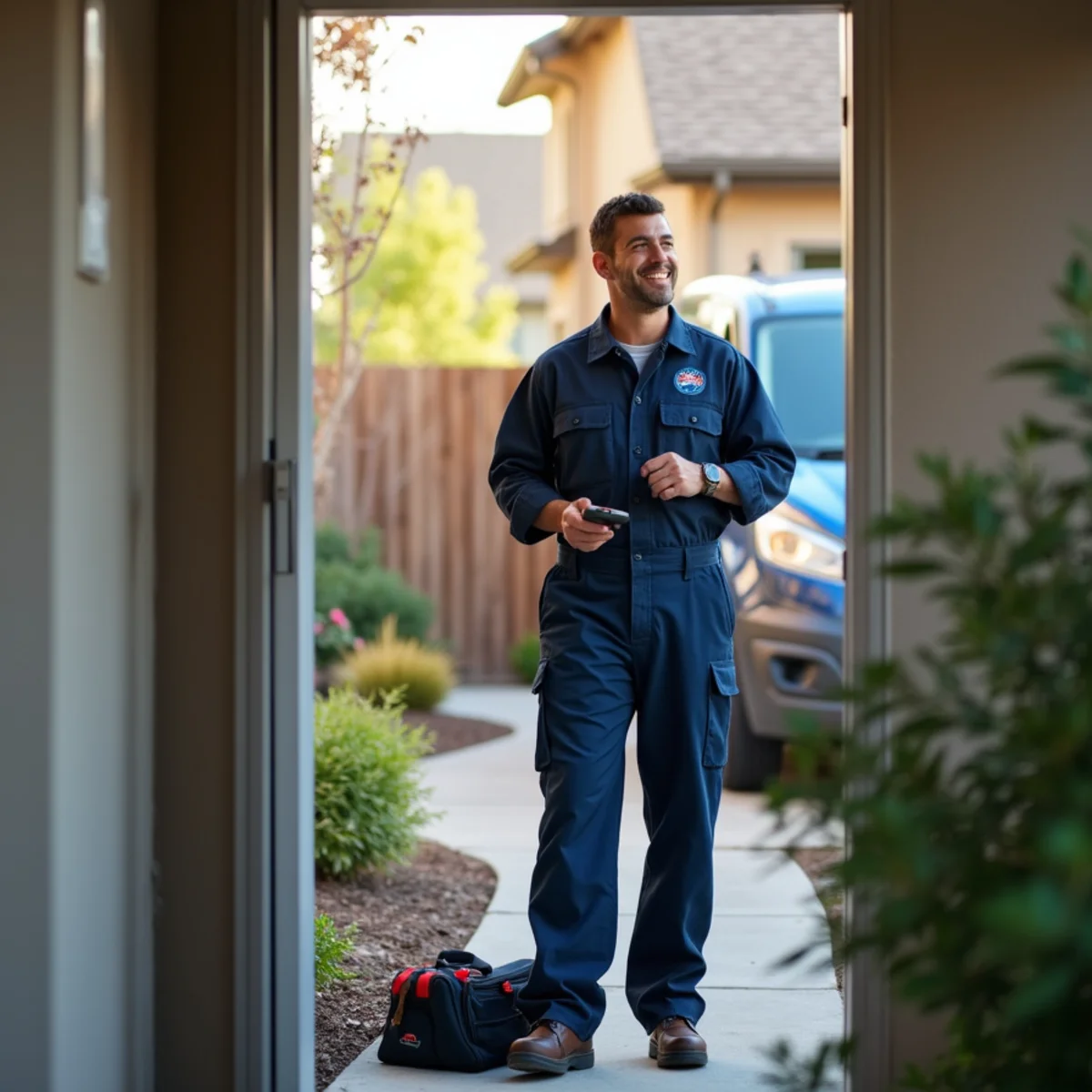 Friendly plumber answering a service call in Englewood, CO