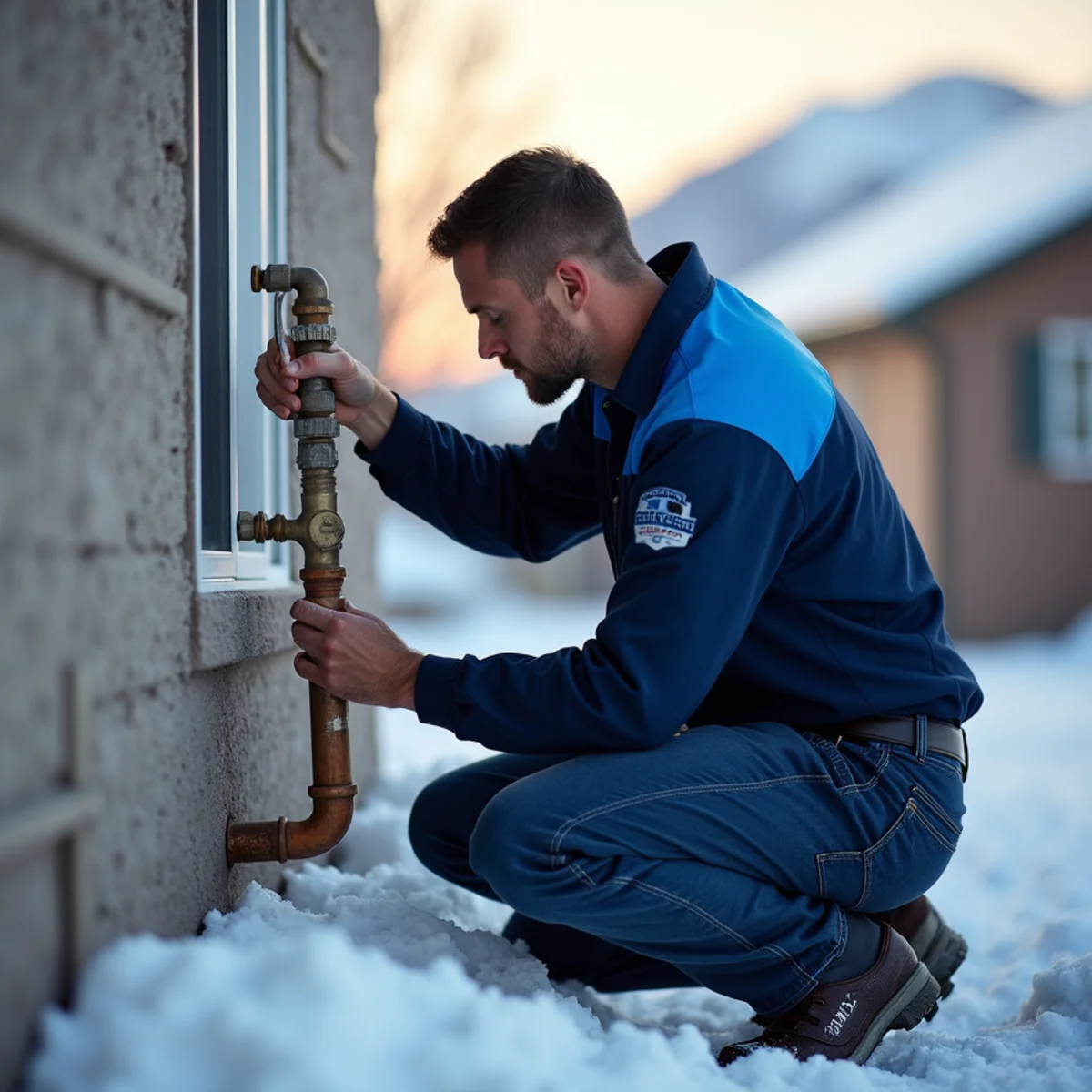Licensed plumber repairing freeze-damaged pipe in a Colorado Springs, CO home