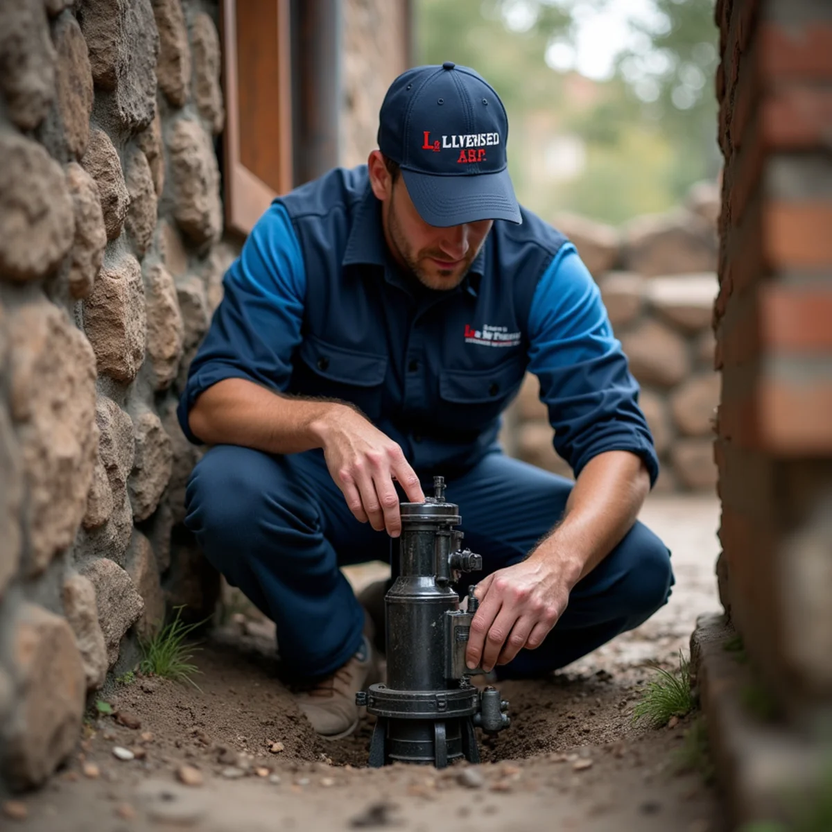 Licensed plumber servicing a sump pump in a Morrison, CO canyon home